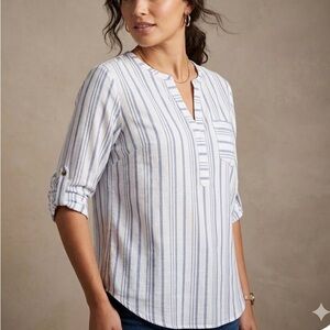 Eden & Olivia Blue and White Striped Split-Neck Tunic